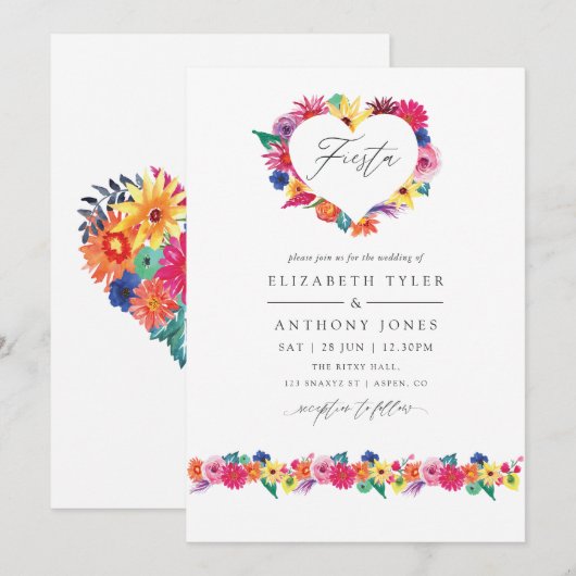 Invitation Mariage Fête Florale Aquarelle (Devant / Derrière)