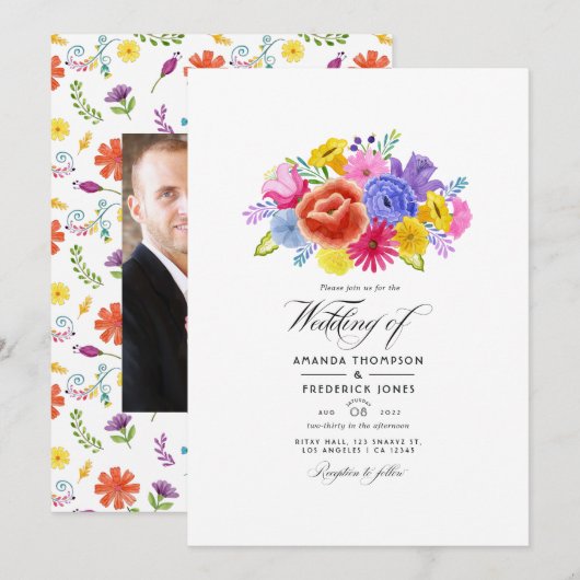 Invitation Mariage Fête Florale Aquarelle (Devant / Derrière)