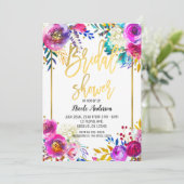 Invitation Mariage Fête Or Script Gras Aquarelle Floral (Debout devant)