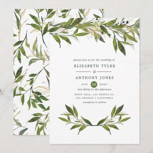 Invitation Mariage Feuillage Aquarelle (Devant / Derrière)