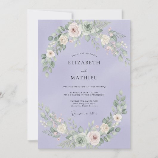 Invitation Mariage Feuillage Aquarelle Pervenche (Devant)