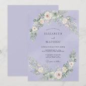 Invitation Mariage Feuillage Aquarelle Pervenche (Devant / Derrière)