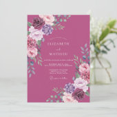 Invitation Mariage Feuillage Aquarelle prune (Debout devant)