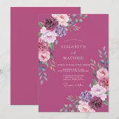 Invitation Mariage Feuillage Aquarelle prune (Devant / Derrière)