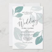 Invitation Mariage Feuillage Aquarelle Vert de Gris (Devant)