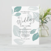 Invitation Mariage Feuillage Aquarelle Vert de Gris (Debout devant)