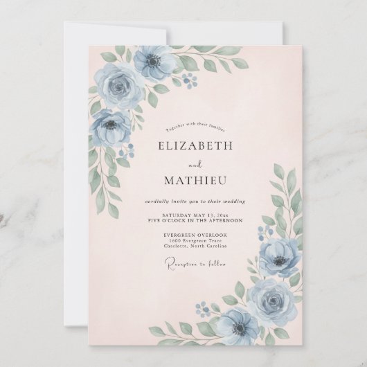 Invitation Mariage Feuillage Bleuet de Jardin (Devant)