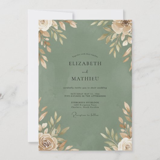 Invitation Mariage Feuillage Champagne Mousse (Devant)