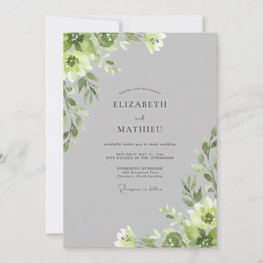 Invitation Mariage Feuillage Chartreuse Argenté (Devant)