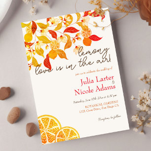 Invitation Mariage Feuillage Citronné Frais aux Agrumes Amour