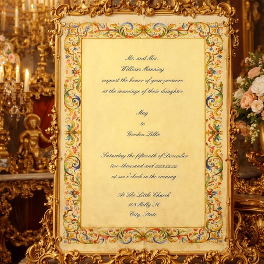 Invitation Mariage Feuillage Couleur Baroque Rétro Rococo 168