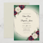Invitation Mariage Feuillage d'Anémone Bordeaux (Devant / Derrière)