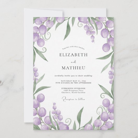 Invitation Mariage Feuillage de Baie d'Améthyste (Devant)