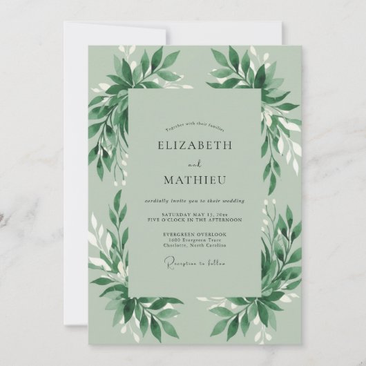 Invitation Mariage Feuillage de Menthe Verdure (Devant)