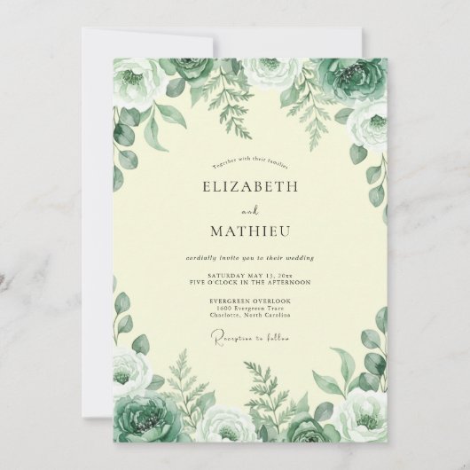 Invitation Mariage Feuillage de Mousse Crème (Devant)