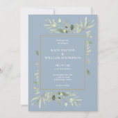 Invitation Mariage Feuillage de Verdure Botanique Bleu Poussi (Devant)