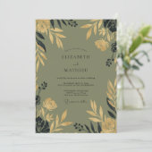 Invitation Mariage Feuillage Doré Mousse (Debout devant)