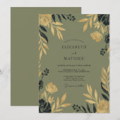 Invitation Mariage Feuillage Doré Mousse (Devant / Derrière)