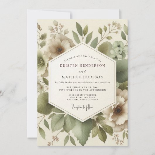 Invitation Mariage Feuillage Éthéré Sage (Devant)