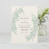 Invitation Mariage Feuillage Éthéré Vert Sauge (Debout devant)