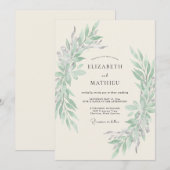 Invitation Mariage Feuillage Éthéré Vert Sauge (Devant / Derrière)