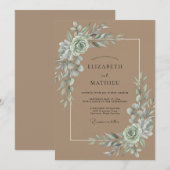 Invitation Mariage Feuillage Eucalyptus Sable (Devant / Derrière)