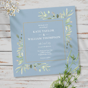 Invitation Mariage Feuillage Feuilles de Verdure Bleu Poussié