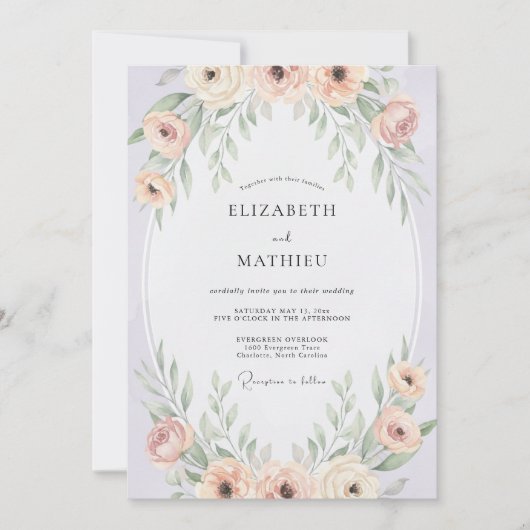 Invitation Mariage Feuillage Fleur de Blush (Devant)