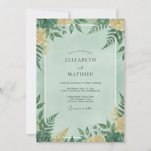 Invitation Mariage Feuillage Fougère Menthe