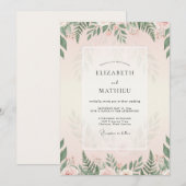 Invitation Mariage Feuillage Fougère Rose (Devant / Derrière)