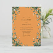 Invitation Mariage Feuillage Gris Eucalyptus Orange Brûlé (Debout devant)