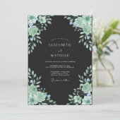 Invitation Mariage Feuillage Menthe Eucalyptus Noir (Debout devant)