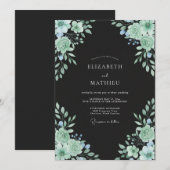 Invitation Mariage Feuillage Menthe Eucalyptus Noir (Devant / Derrière)