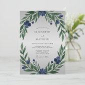Invitation Mariage Feuillage Peint à l'Indigo (Debout devant)