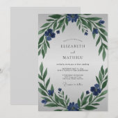 Invitation Mariage Feuillage Peint à l'Indigo (Devant / Derrière)
