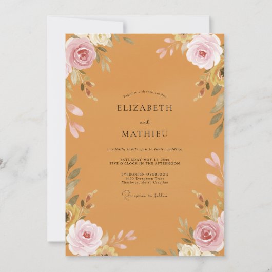 Invitation Mariage Feuillage Peint à l'Ocre Doré (Devant)