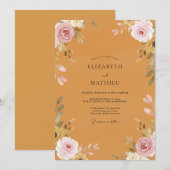 Invitation Mariage Feuillage Peint à l'Ocre Doré (Devant / Derrière)