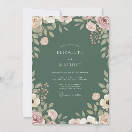 Invitation Mariage Feuillage Peint à l'Olive (Devant)