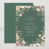 Invitation Mariage Feuillage Peint à l'Olive (Devant / Derrière)