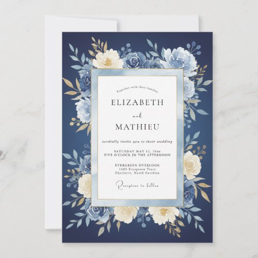 Invitation Mariage Feuillage Peint à Minuit (Devant)