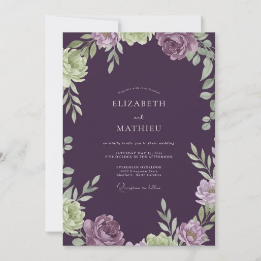 Invitation Mariage Feuillage Peint Aubergine (Devant)