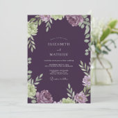 Invitation Mariage Feuillage Peint Aubergine (Debout devant)