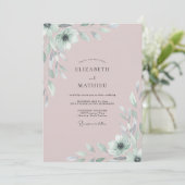 Invitation Mariage Feuillage Peint de Rosé (Debout devant)