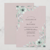 Invitation Mariage Feuillage Peint de Rosé (Devant / Derrière)