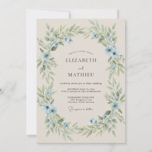 Invitation Mariage Feuillage Peint en Azur