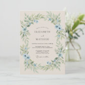 Invitation Mariage Feuillage Peint en Azur (Debout devant)