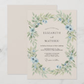 Invitation Mariage Feuillage Peint en Azur (Devant / Derrière)
