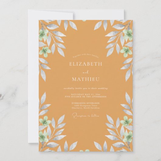 Invitation Mariage Feuillage Peint en Ocre (Devant)