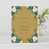 Invitation Mariage Feuillage Peint en Ocre Céleste (Debout devant)