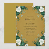 Invitation Mariage Feuillage Peint en Ocre Céleste (Devant / Derrière)